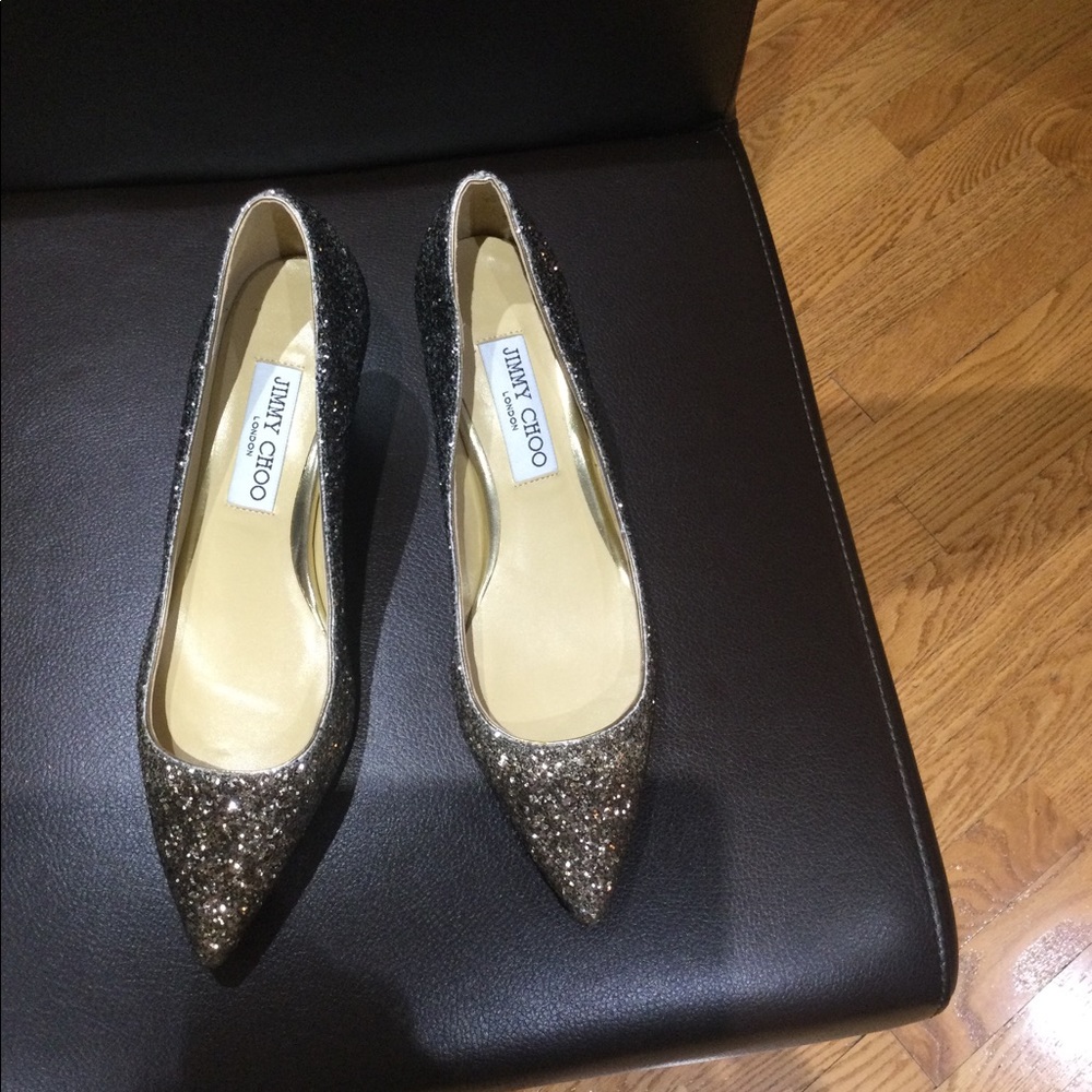 Jimmy Choo glitter pumps.